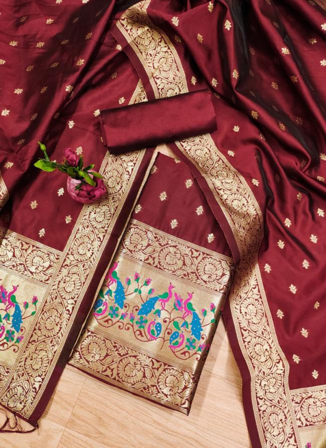 Banarasi Silk Maroon Festival Wear Weaving Dress Material